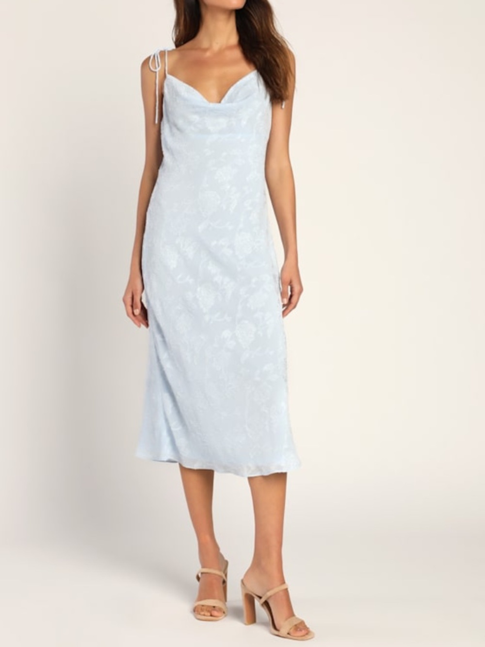 Lulus Dearest Dreams Light Blue Floral Tie-strap Slip Midi Dress - XS